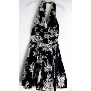 As U Wish Cottagecore Romantic Halter Tie Neck Floral Toile Dress Size 9 Black